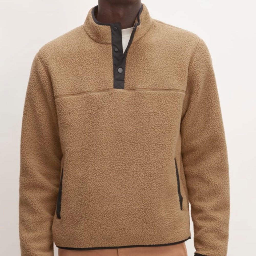 Everlane Tan Sherpa Pullover Jacket with Black Trim